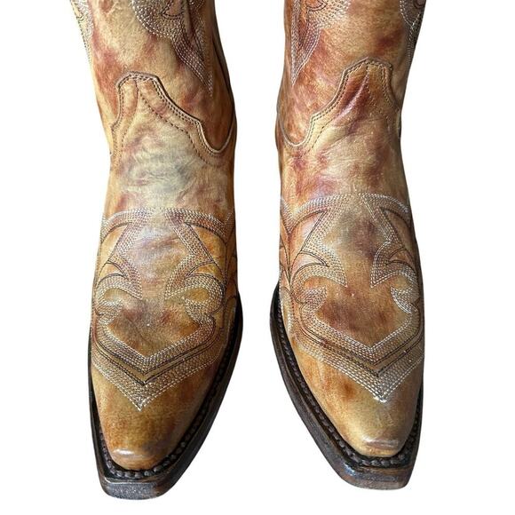 NWOT Women's Circle G Leather Cognac Tan Leather Snip Toe Western Boots Size 9 - Picture 3 of 8